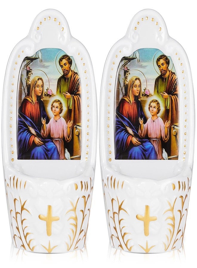 Willinglong 2 Pcs Porcelain Catholic Holy Water Font Ceramic Sacred Heart of Holy Water Fonts Wall Hanging Container for Home Church Entrance Decor First Communion Confirmation Gift (Virgin Mary) - Image 1